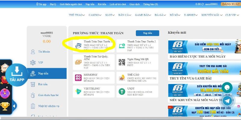 Tổng hợp những phương thức nạp tiền F8bet đơn giản nhất cho cược thủ